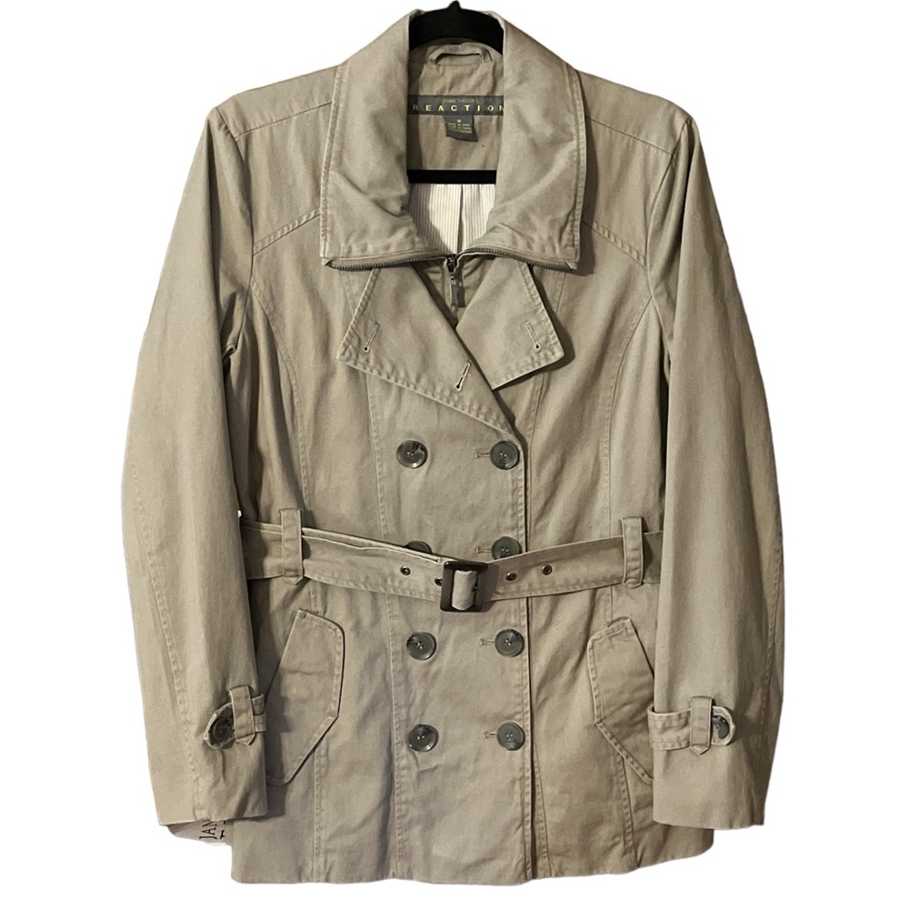 Kenneth Cole Reaction Khaki Double Breasted Belted Jacket Size M